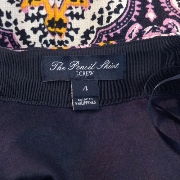 J. Crew Bright Paisley The Pencil Skirt Sz 4 Pink Yellow Black Cotton - Picture 6 of 9